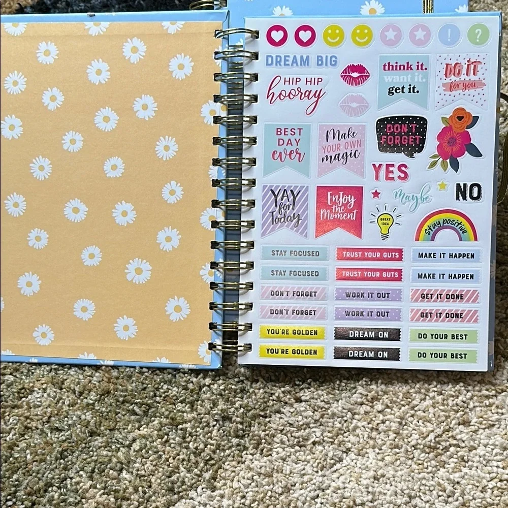 Paper Studio STAY POSITIVE Daisy Spiral Notebook Journal in Blue White Gold NWT